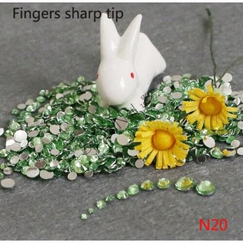 1000pcs SS6-SS30 Mixed Size charming beautiful Light green 14 facet round diamond sparkling acrylic nail art decoration N20