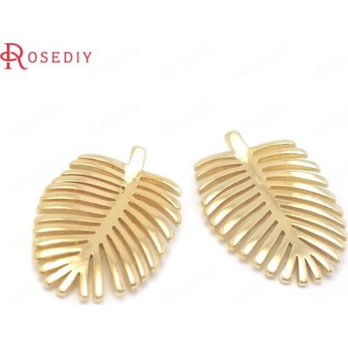 38480)6PCS 13x21MM 24K Gold Color Brass Tree Leaf Leaves Charms Pendants High Quality Jewelry Making Supplies Diy Accessories