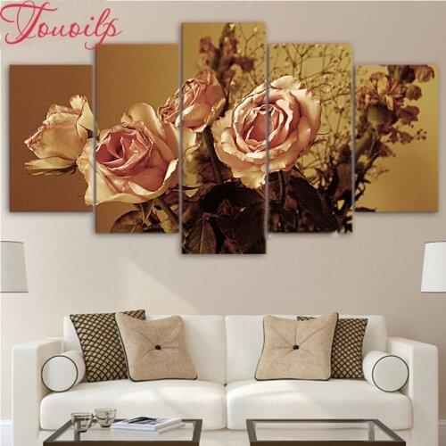 Rose 3d diy diamond painting cross stitch Floral diamond mosaic 5d diamond embroidery flower pink rose home decoration 5pcs
