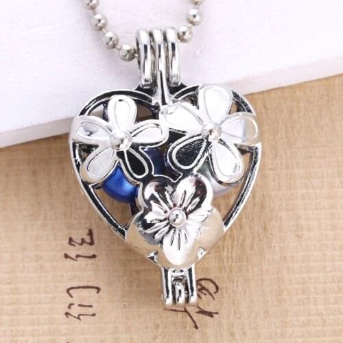 5pcs Flower Heart Shaped Pearl Cage Jewelry Making Bead Cage Pendant Essential Oil Diffuser Pendant Oyster Pearl