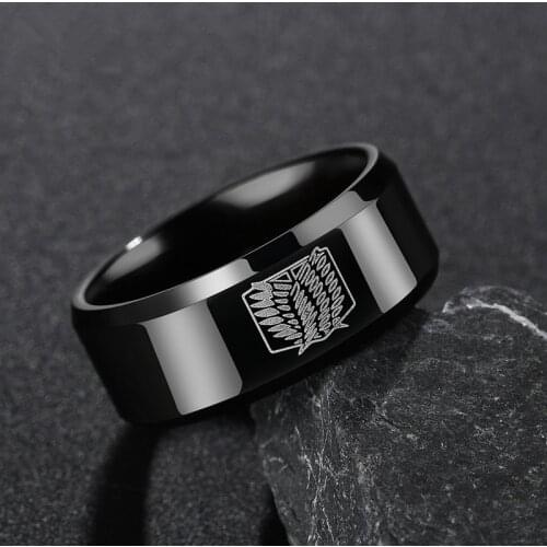 Anime Attack on Titan Ring Levi Ackerman Eren Jaeger Cosplay Prop Scout Regiment Wings of Liberty Stainless Steel Ring Accessory