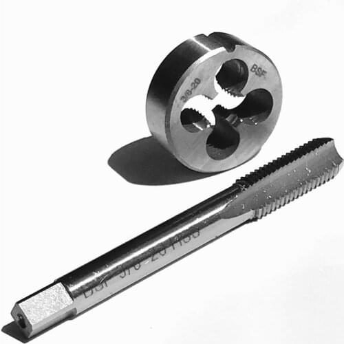 Free shipping 2PCS/PAIR HSS BSF 3/8-20 straight flute machine taps right hand Pipe Tap and die for steel metal threading working