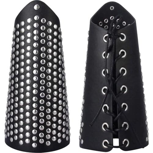Genuine Leather Gauntlet Wristband Medieval Bracers Wrist Guard,Metal Spike Studded Punk Rock Biker Strap Guards Wrist