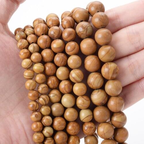 Natural Stone Beads Yellow Wood Grain Round Loose Bead for Jewelry Making Diy Charm Bracelet Beacklace Accessories 4/6/8/10/12mm
