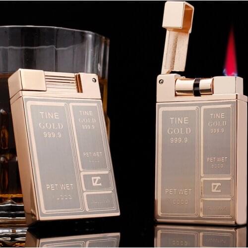 Butane Lighter Red Flame Windproof Cigarette Lighter Personality Creative Forward Rolling Ignition Cigarette Accessories
