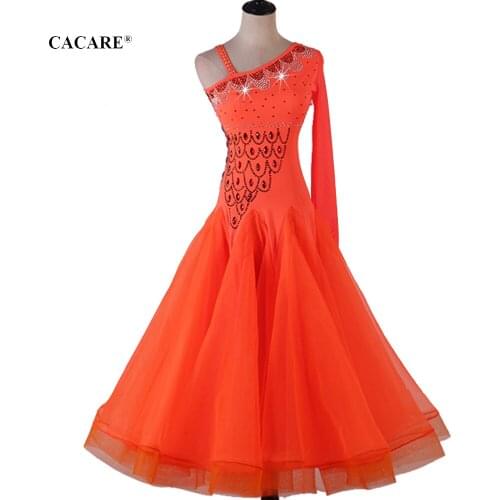 CACARE Rhinestones Ballroom Dance Competition Dresses Tango Waltz Dress Flamenco Standard Dance Dresses D0721 Big Sheer Hem