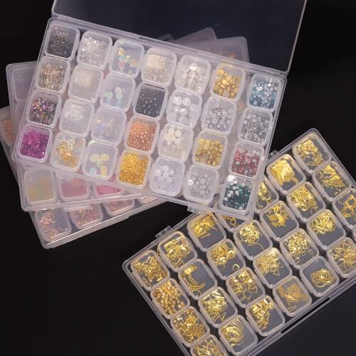 CHNRMJL 28 Slots/Set 3D Nail Art Decorations Mix Rivets Pearls Shell Crystal Rhinestones DIY For Nails Accessories Manicure Kit