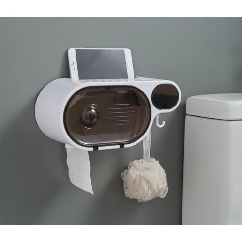 Toilet Roll Paper Holder Tissue Box Storage Box Garbage Storage Box Home Waterproof Plastic Durable Punch Free Paper Roll Rack