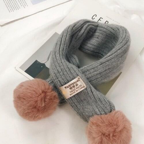 Kids girl scarf solid color hair ball label cross wool scarf Autumn winter wild warm boys girls soft warm scarfs