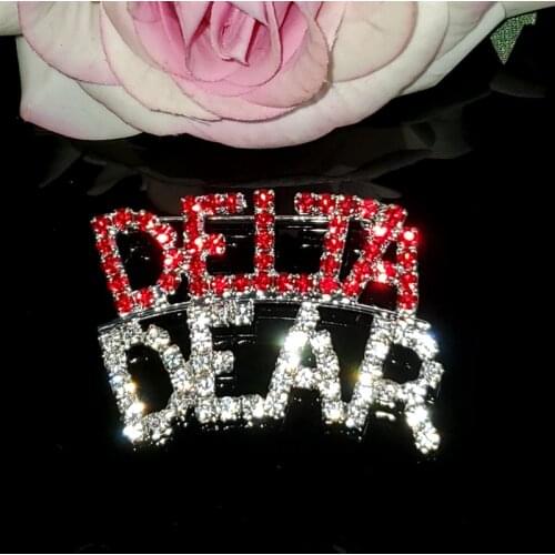 Greek Theme Brooch Pin "DELTA DEAR" Words Lapel Pin Handmade Blingbling Rhinestone Jewelry&Accessories Unique Gift WHOLESALE