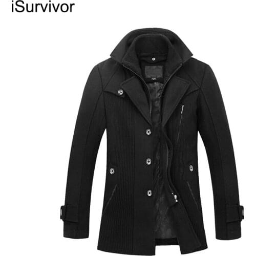 ISurvivor Autumn And Winter New Warm Casual Trend Woolen Jacket Mens Windbreaker Jacket Woolen Jacket Mens Mid-Length