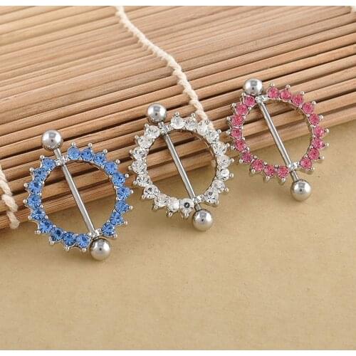 1Pcs Rhinestone Nipple Piercing Fashion Body Piercing Gem Paved Circle Shield Piercing Rings Body Jewelry For Women Girls