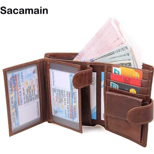 100% Genuine Leather Mens Designer Wallet i clip Slim Wallet Leather Purse For Man Male Credit&id Multifunctional Walets Vallet