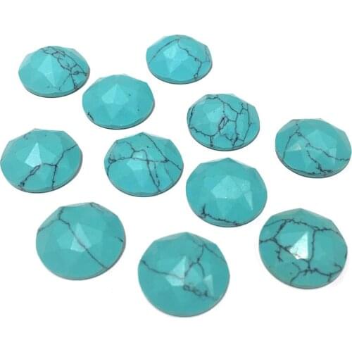 Natural Stone blue turquoise Cabochon Beads Flat Back Faceted Round No Hole Loose Beads For jewelry making DIY Ring accessories