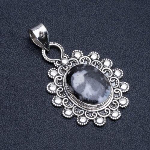 Natural Pinolith Jasper Boho Style 925 Sterling Silver Pendant Necklace 2" R1197