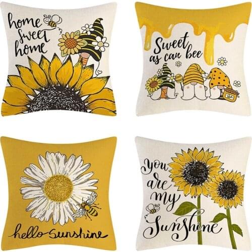 Yellow Throw Pillow Cover Sunflower Creative Polyester Throw Pillow Case Cute Flower Dotted Grid Triangular Art Cushion Cover