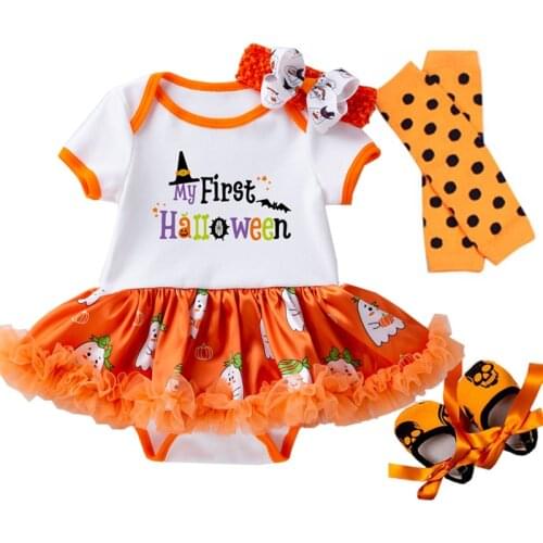 My First Halloween Clothes Newborn Baby Tutu Romper Letter Print Dress 4 Piece Set Short Sleeve Christmas Costume bebe Outfits