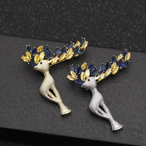 OKILY Elegant Elk Brooches with AAA Zircon Fashion Sika Deer Brooch Pin for Women Men Xmas Cute Beautiful Animal Pin Jewelry