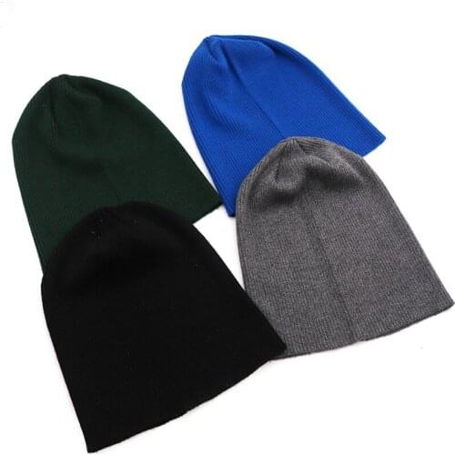 Autumn Winter Wool Knit Slouchy hats for Women Men new Soft thick Warm Stretch Black Ribbed Beanies hats baggy Dropshipping