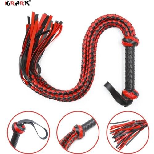 PU Flogger Whip Faux Leather Handle Restraint Slave Bondage BDSM Couple Fun Game for Role Play
