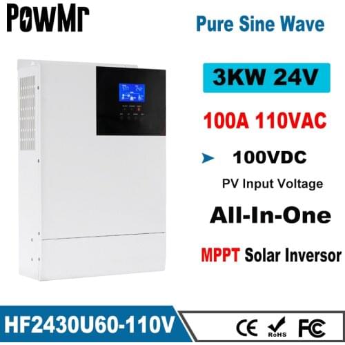 3000W All-In-One Hybrid Solar Inverter DC 24V AC 110V Pure Sine Wave Hybrid Inverter Max 100A MPPT Charge Controlle PowMr