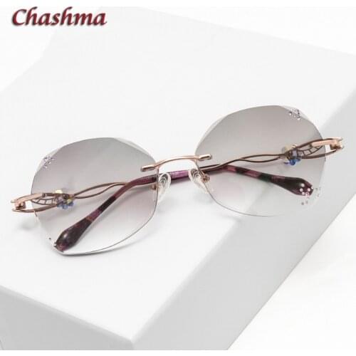 Titanium Gray Colored Lenses Rimless Glasses Light Frame Women Gradient Glass Eyewear Prescription Graduation Glasses Female