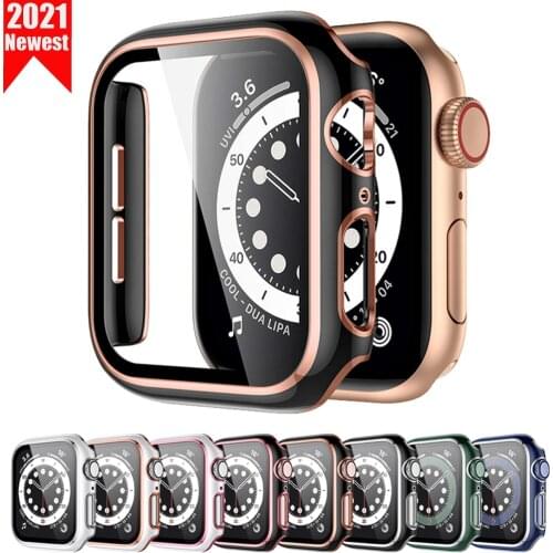 2021 New Protector Case For Apple Watch SE 6 5 4 44mm 40mm PC bumper with glass Screen for iwatch 6 5 4 3 2 Shell Accessories