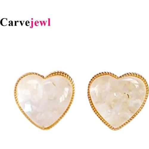 Carvejewl cute resin heart stud earring white green crystal resin shell chips colorfull earring for women girl jewelry wholesale