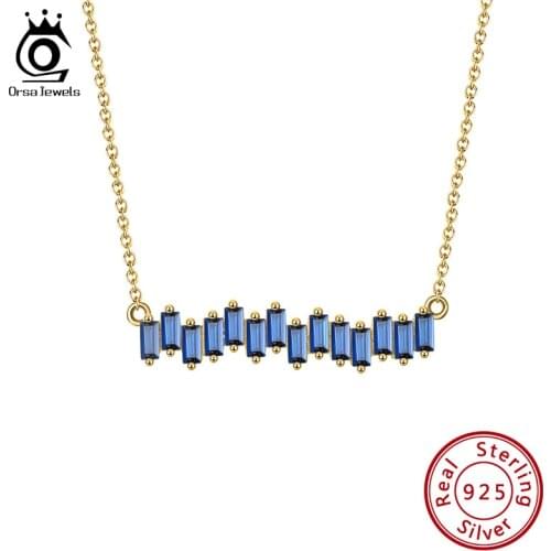 ORSA JEWELS Genuine 925 Sterling Silver Necklace for Women 14K Chain Colorful Cubic Zirconia Pendant Jewelry Gifts OSN286