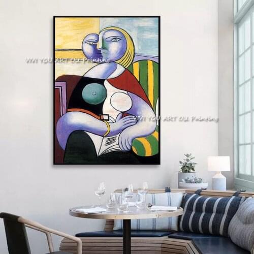 100% Handmade Colorful A woman reading Picasso oil painting Portrait Large Canvas Living Room Home Picture Gift Decoration