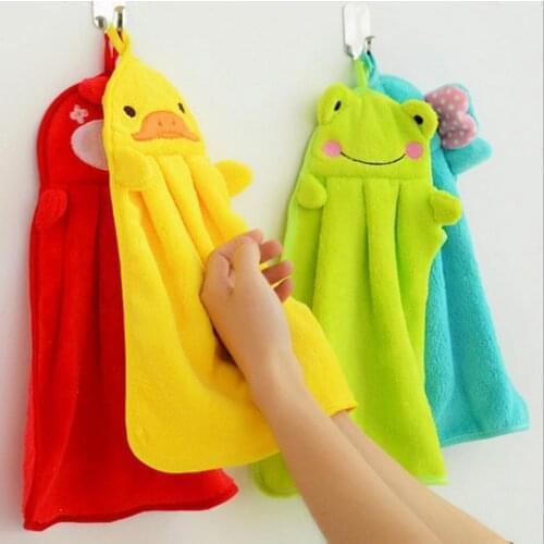 100pcs Lovely Cartoon Children Hand Dry Towel Kids Kitchen Bathroom Kid Soft Plush Fabric Hang Towels