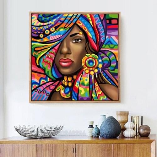 5D DIY Diamond Painting cross stitch african Lady Colorful Mosaic Diamond Embroidery Home Decor Full Square Drill Picture FF1772
