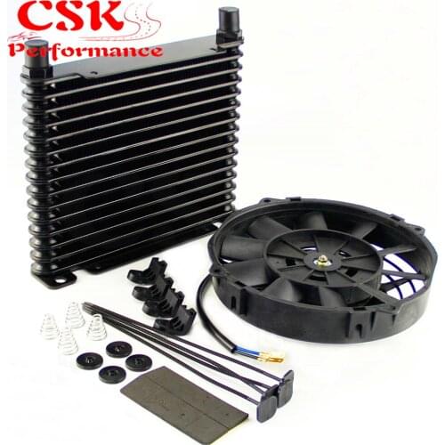 8-AN 32MM 15 ROW ENGINE RACING COATED ALUMINUM OIL COOLER+7" Electric Fan Kit
