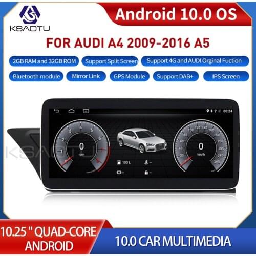 KSAOTU 1024 10.25" 4-Core Android 10.0 Car Multimedia Player for Audi A4 2009-2016 A5 GPS WiFi 4G TPMS DVR DAB+ CarPlay