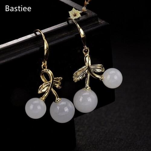 Bastiee Earrings For Women Vintage Silver 925 Jewelry Korean Earrings Jade Dangle Earrings Silver Earrings Golden Plated