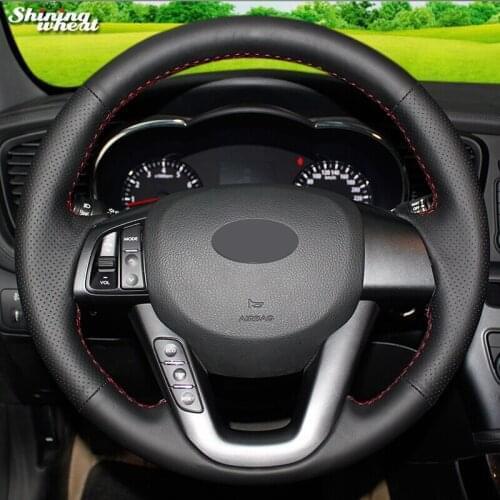 Shining wheat Hand-stitched Black Leather Car Steering Wheel Cover for Kia K5 2011 2012 2013 Kia Optima