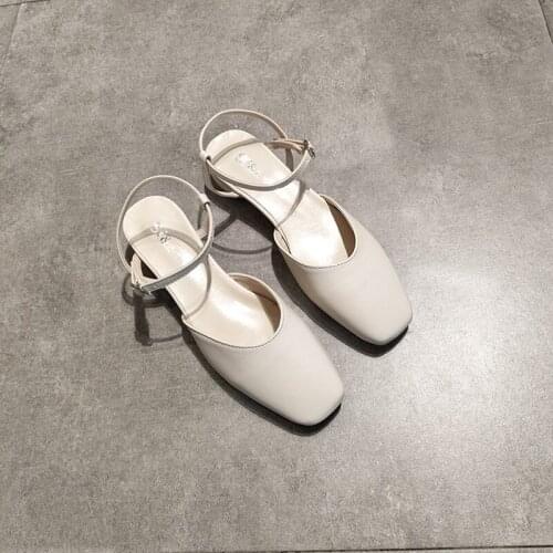 Summer Wild Fairy Style Half Toe Cap Low-heeled Sandals Female Flat Square Toe Single Shoes With Skirt with a Round Heel