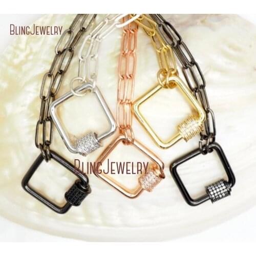 Paper Clip Chain Choker Square Carabiner Lock Necklace Lock Screw Clasp Necklace NM32108