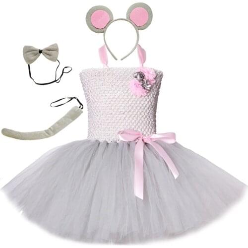 Pink Grey Mouse Tutu Dress Baby Girls Birthday Party Tulle Dress Children Clothing Halloween Costume Outfits for Kids Girl 1-12Y