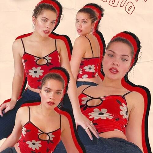 Floral Y2k Top Hollow Out Sleeveless Print Strap Cami Top Sexy Butterfly Casual Slim Summer Tops for Women 2021 Fashion Simple