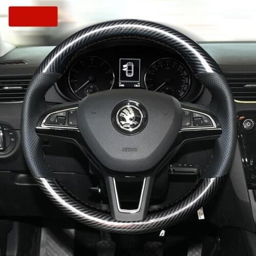 DIY hand-stitched steering wheel cover fit for Skoda Octavia Rapid Superb Fabia Kamiq Karoq