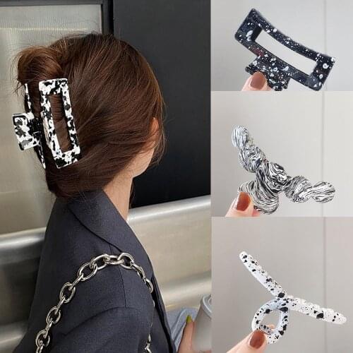 Milk Cow Colors Geometric Large Hair Claws Women Girls Vintage Hollow Acrylic Hairpins Acetate Hair Clips Crab Hair Accessories