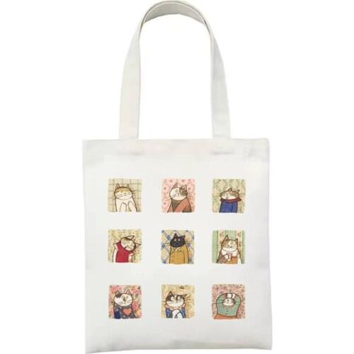 Eco Fashion Cartoon Print Women Tote Bag Art AnimalsPrinted Shopping Bag Ulzzang Handbags Girl Student Single-Shoul der Bags