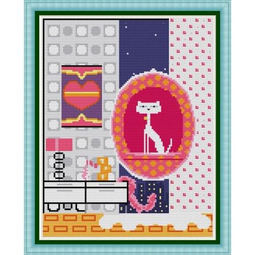 KTF002 Cross Stitch Kit Cartoon Cat Art Homfun Maison Cross Stich Painting Joy Sunday Christmas Decorations For Home Homefun