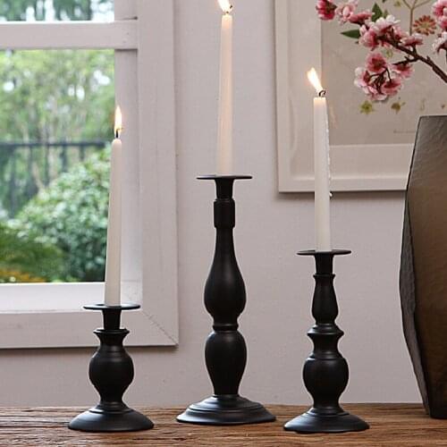H32cm/23cm/15cm black white Iron Metal Candlestick Pillar candle holder candle stand candlesticks home Decoration accessories