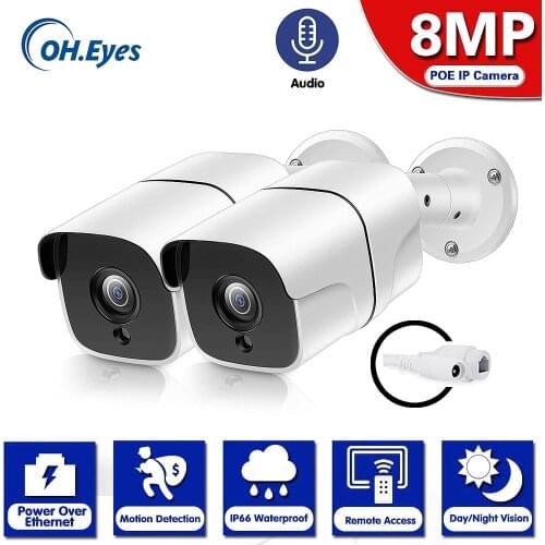 Bullet 4K 8MP POE IP Camera Waterproof Audio Record Video Surveillance Security CCTV Camera for POE NVR 48V ONVIF H.265