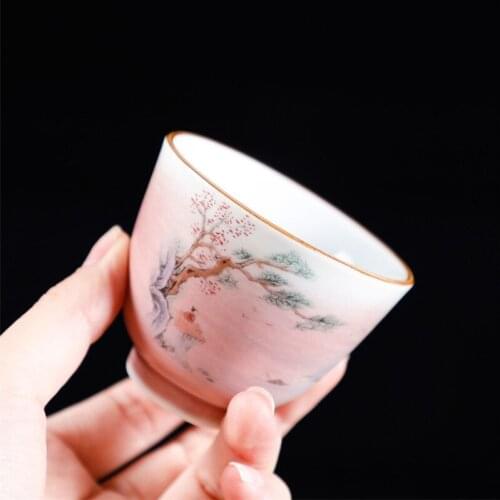 Ceramic Simple Teacup Creative Porcelain Master Cup Household Small Tea Bowl Office Kung Fu Water Mug Portable Travel Drinkware