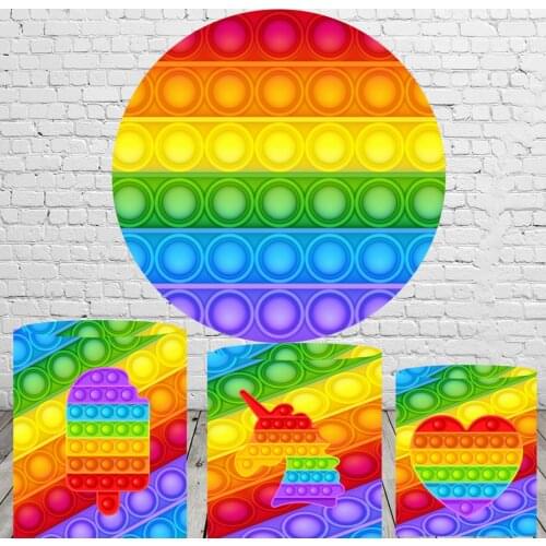 Round circle background Cartoon Pop-it Fidget Backdrop boys birthday Party table Cover for Photo Studio
