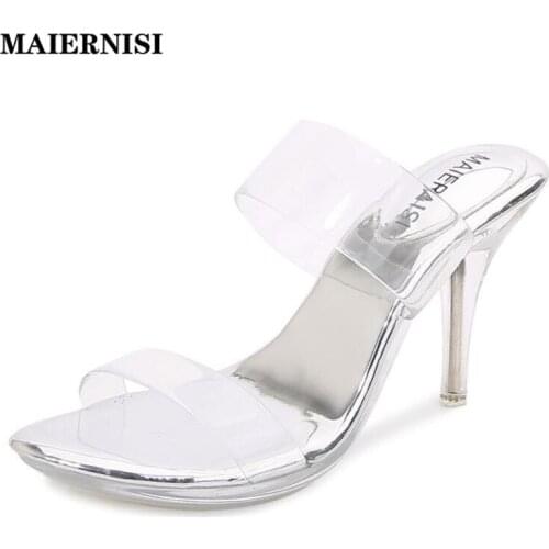 Summer Women Pumps Silver PVC Jelly Slippers Open Toe High Heels Women Transparent Perspex Slippers Shoes Heel Clear Sandals