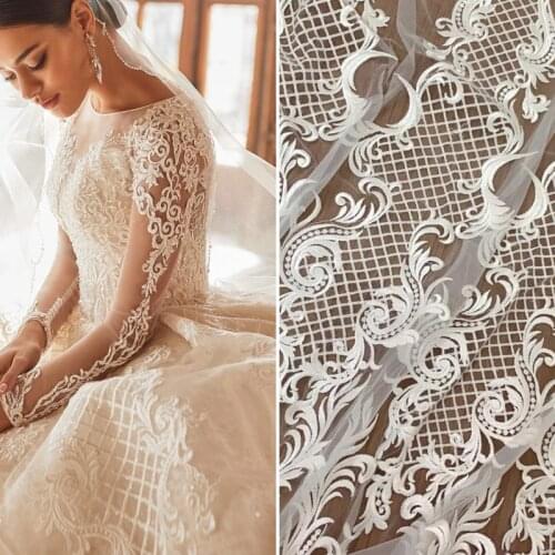 LFY New Style Heavy Thick Top Quality French Chantilly Wedding dress lace fabric Party gown off white lace fabric DIY sewing